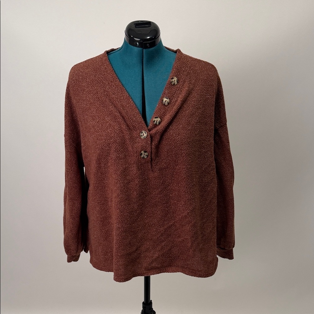 Gilli Rust Long Sleeve Top with Button Detail